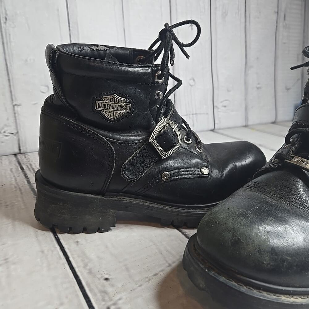 Harley Davidson Faded Glory Boots Women's Size 8.5 Black Leather Buckle 81024 - Picture 2 of 14